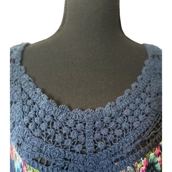 Bila XL Blue Floral Crochet Maxi Dress Tiered Boho Cottagecore Sleeveless Beach - Picture 4 of 4